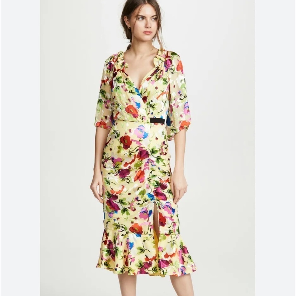 SALONI Yellow floral midi dress